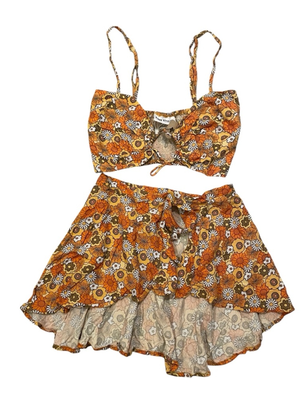 HER PONY Honey Bunch Boop Rayon Floral Tie-Front Skirt Set in Orange NWT Size 8